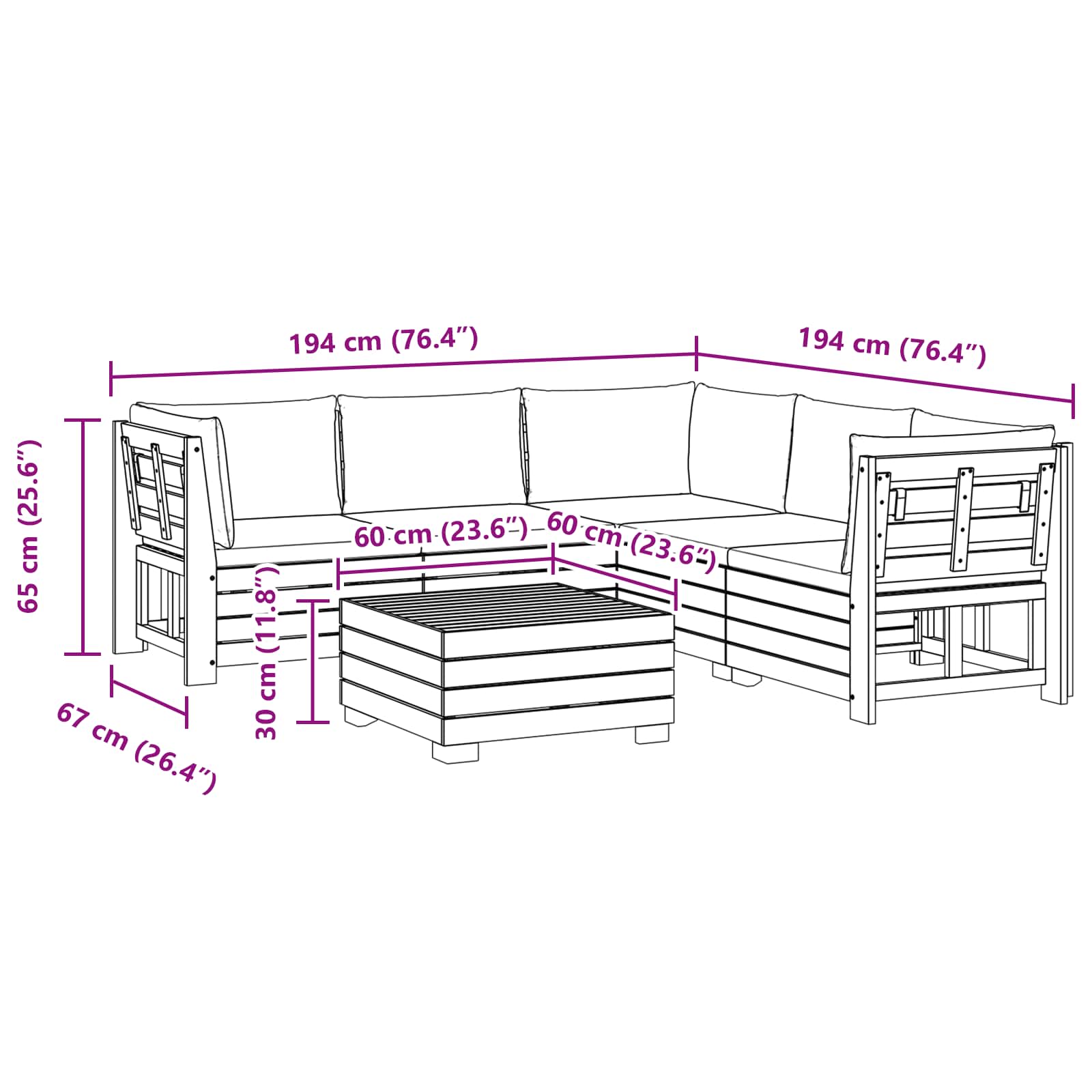 Set vanjskih sofa s jastukom 6 Komad Smeđa Čvrsto drvo akacije