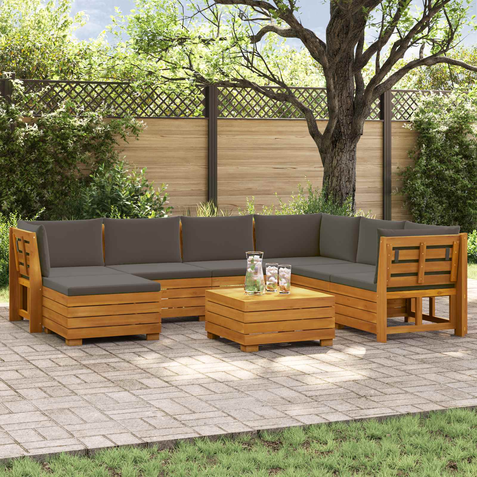 Set vanjskih sofa s jastukom 8 Komad Smeđa Čvrsto drvo akacije