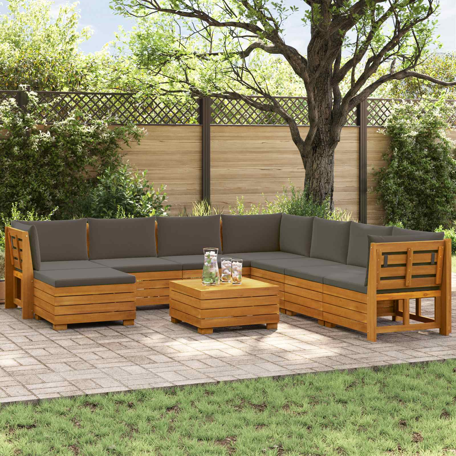 Set vanjskih sofa s jastukom 9 Komad Smeđa Čvrsto drvo akacije