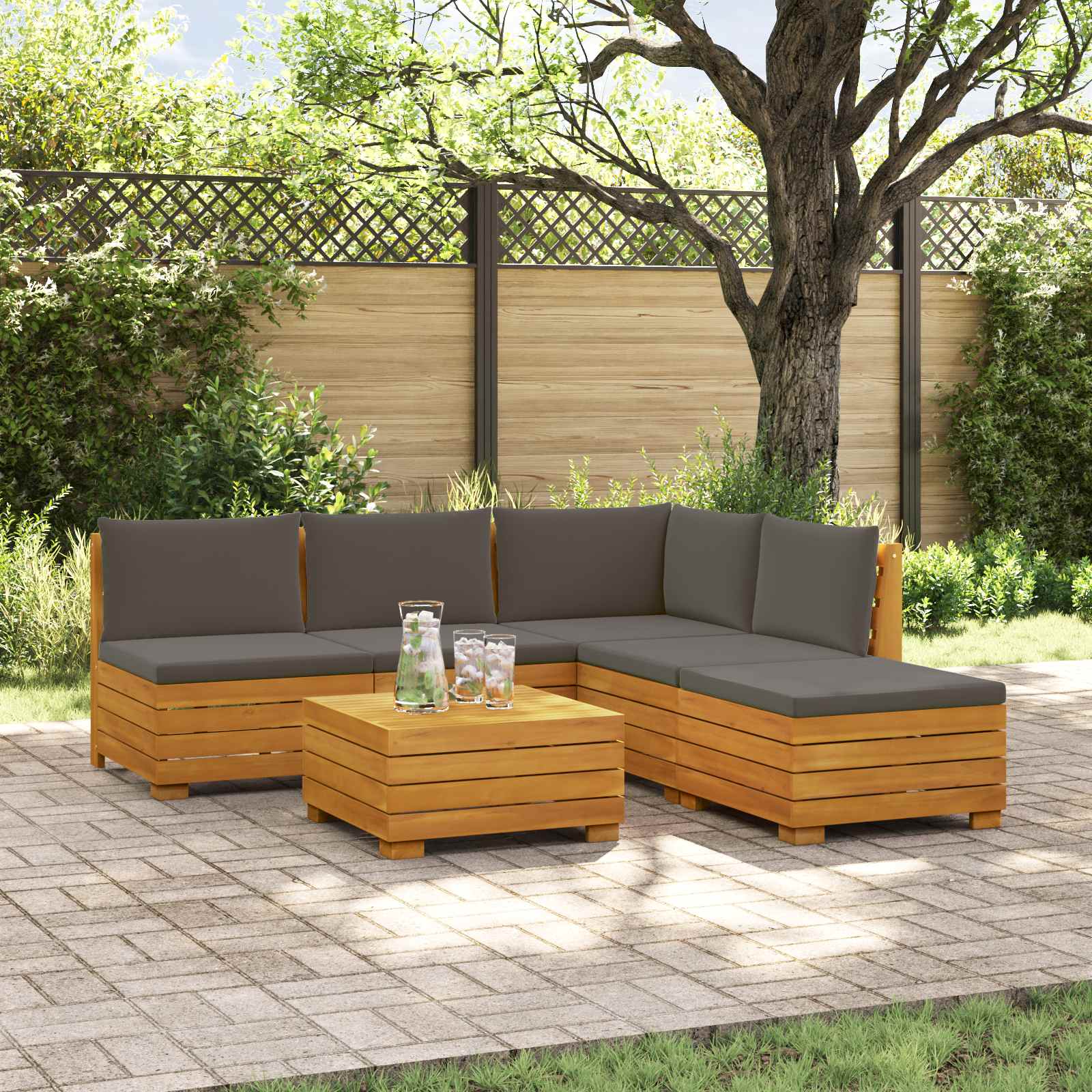 Set vanjskih sofa s jastukom 6 Komad Smeđa Čvrsto drvo akacije