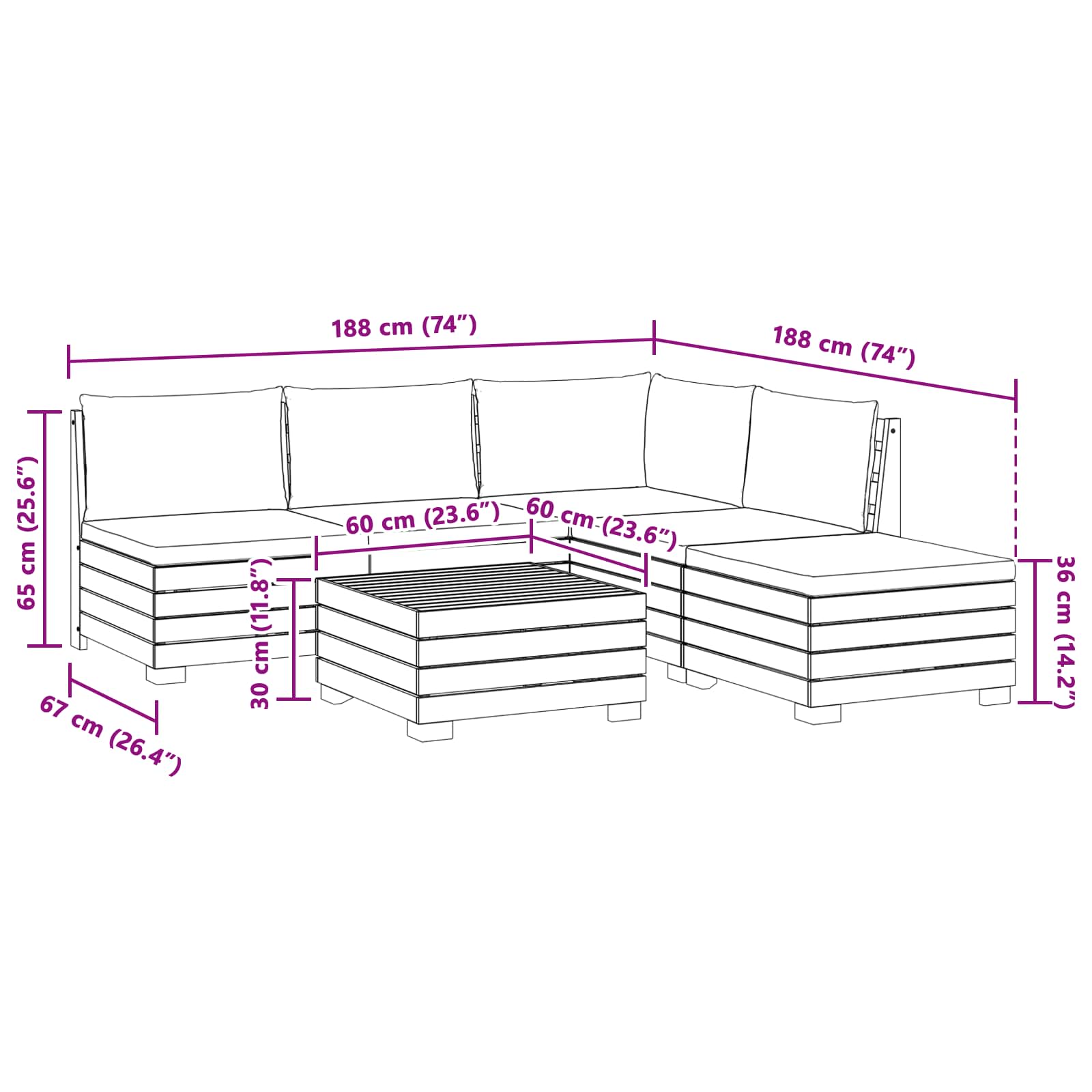 Set vanjskih sofa s jastukom 6 Komad Smeđa Čvrsto drvo akacije