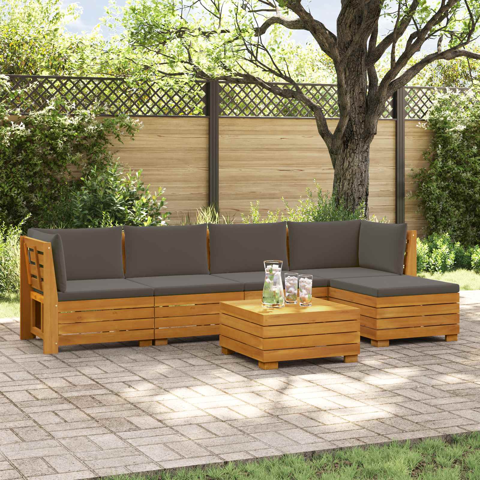 Set vanjskih sofa s jastukom 6 Komad Smeđa Čvrsto drvo akacije