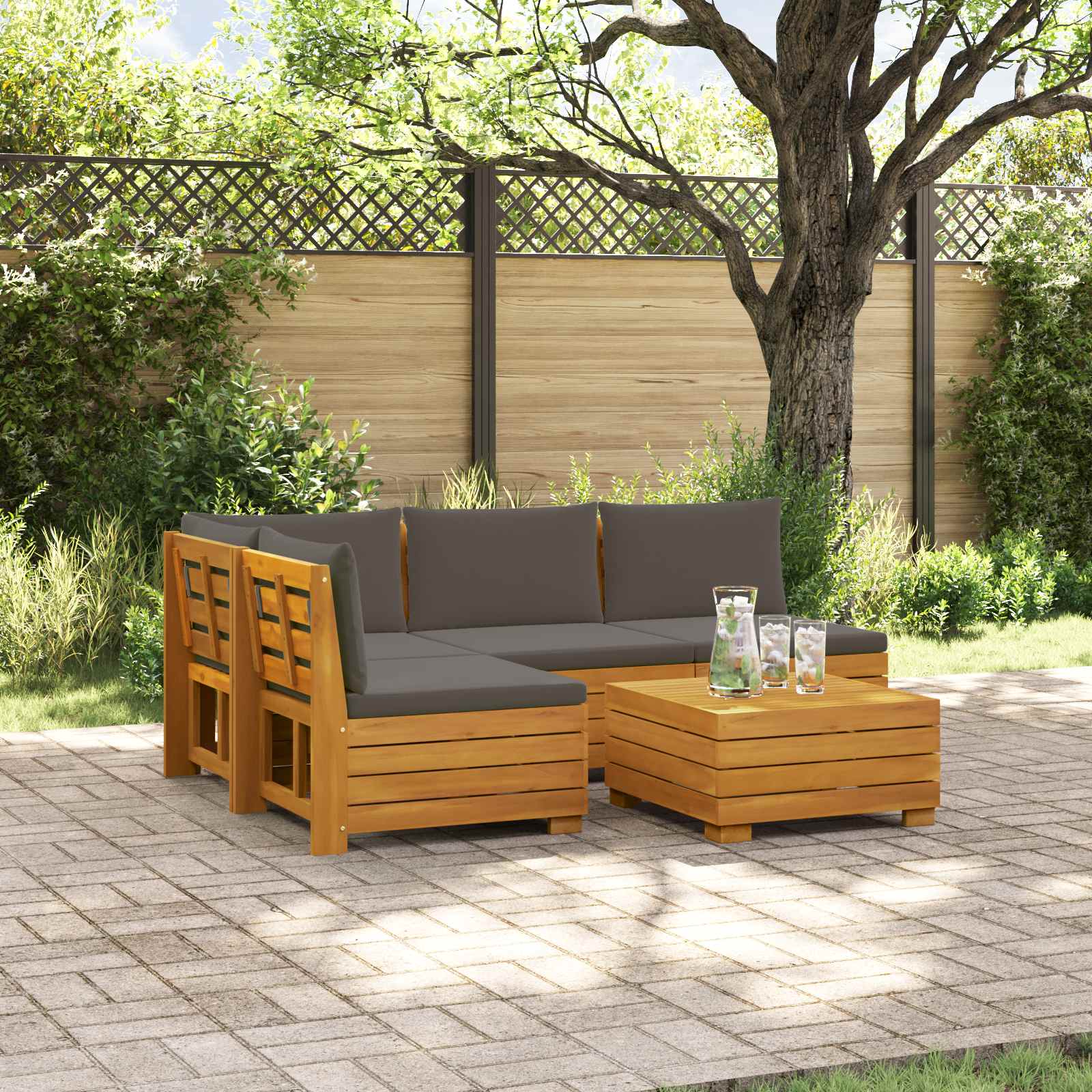 Set vanjskih sofa s jastukom 5 Komad Smeđa Čvrsto drvo akacije