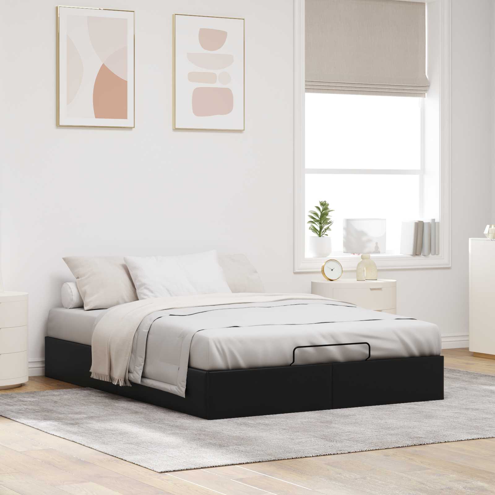 Otomanski krevet Crna 153 x 203 cm Umjetna koža