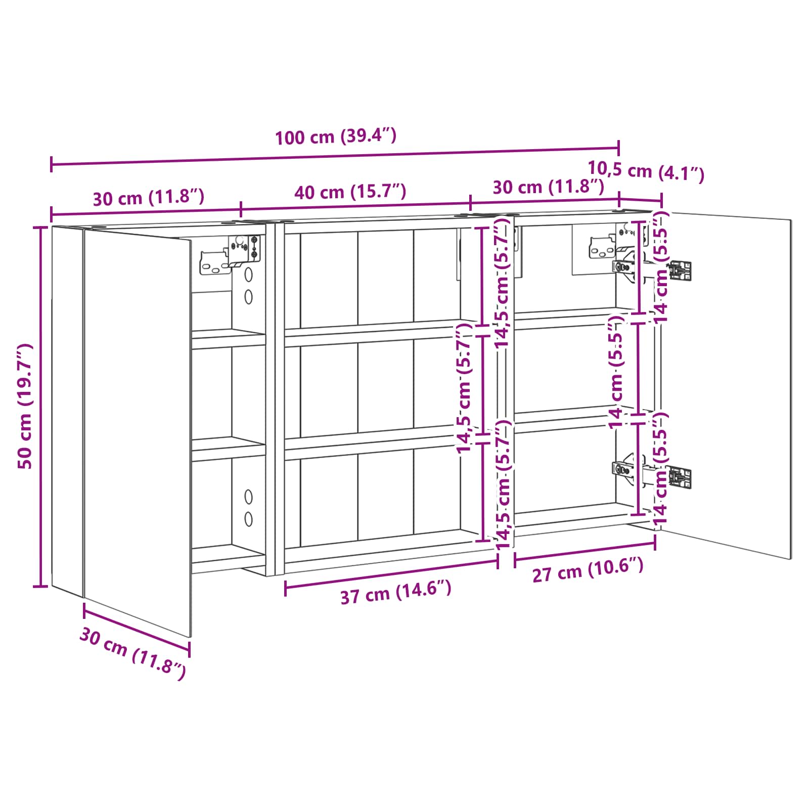 Set ormarića za kupaonicu s policom 3 pcs 100 x 10,5 x 50 cm