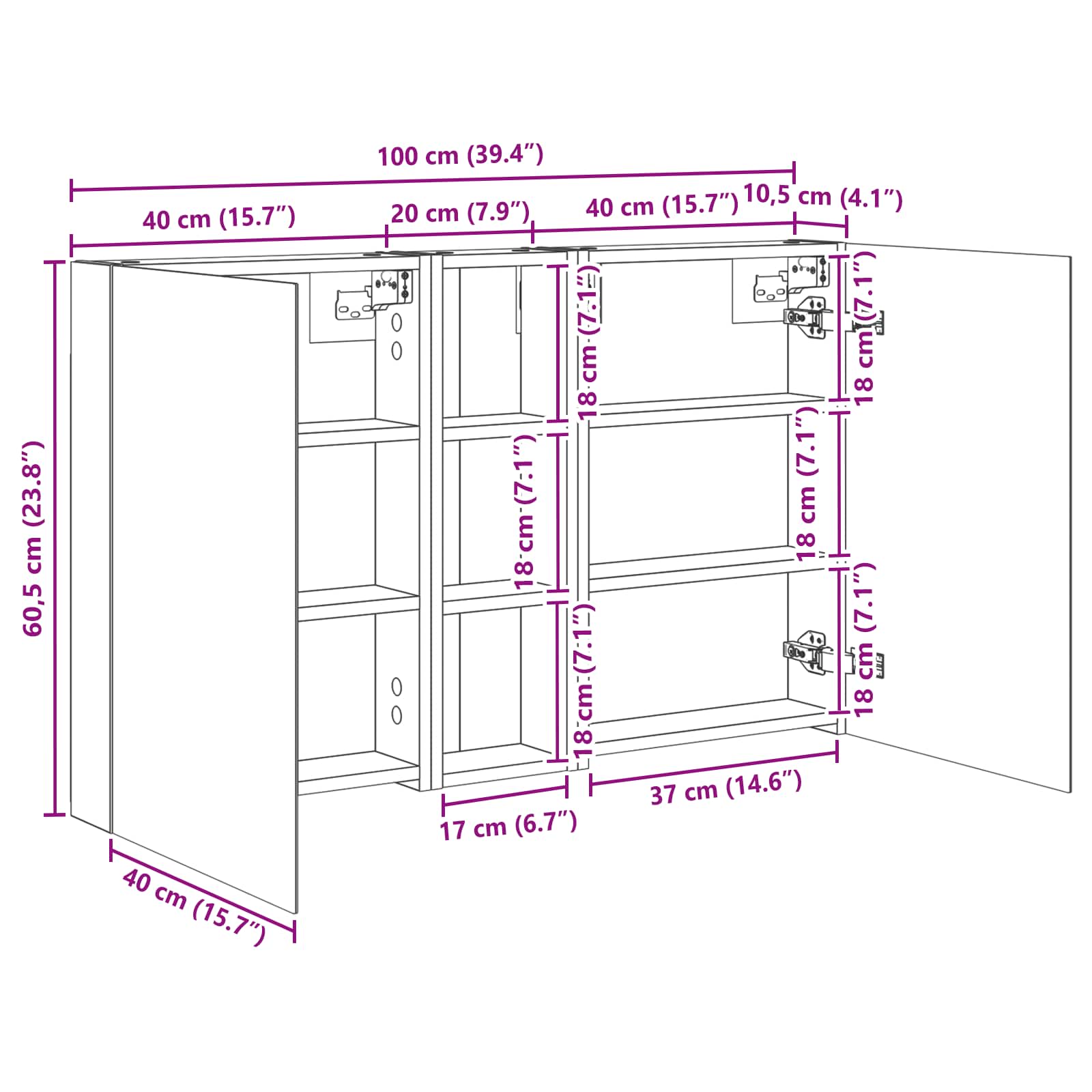Set ormarića za kupaonicu s policom 3 pcs 100 x 10,5 x 60,5 cm