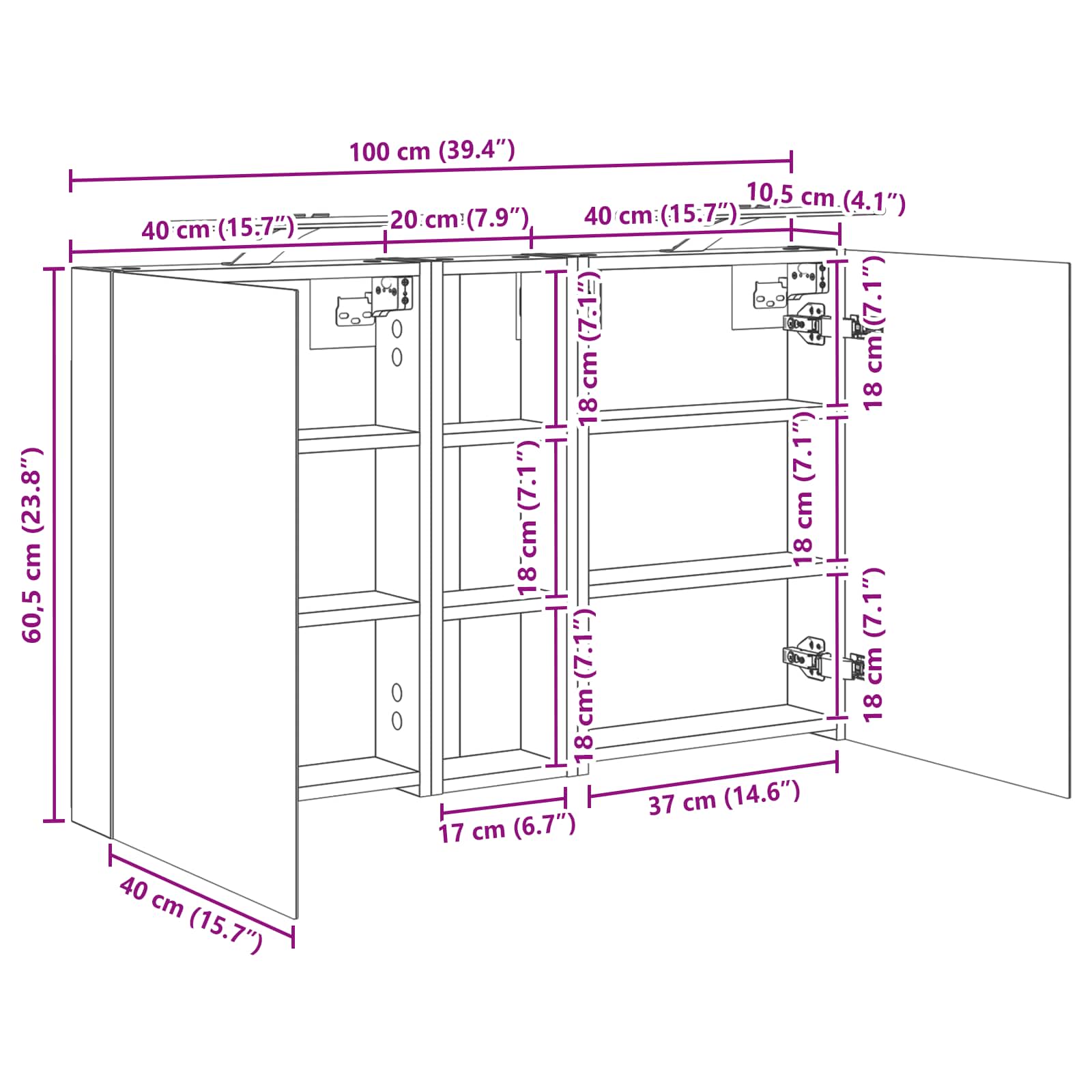 Set ormarića za kupaonicu s policom 3 pcs 100 x 10,5 x 60,5 cm