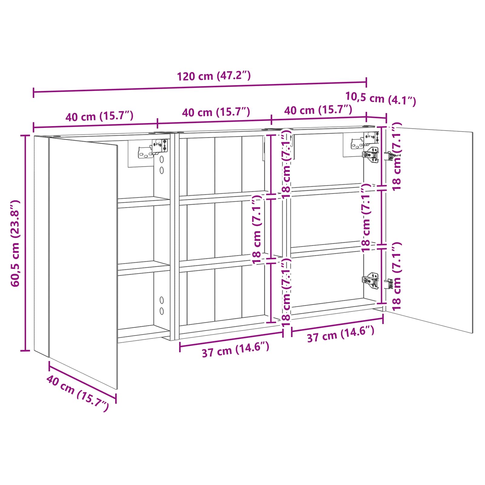 Set ormarića za kupaonicu s policom 3 pcs 120 x 10,5 x 60,5 cm