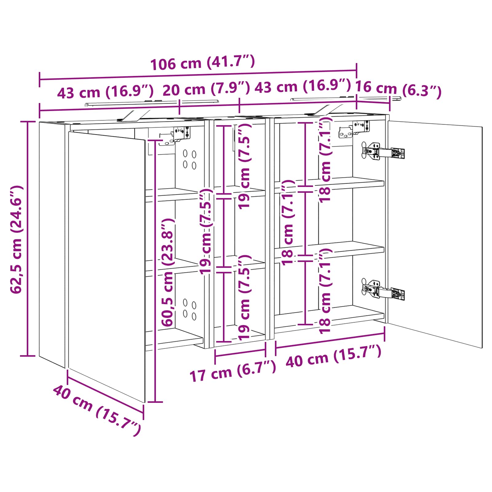 Set ormarića za kupaonicu 3 pcs 106 x 16 x 62,5 cm
