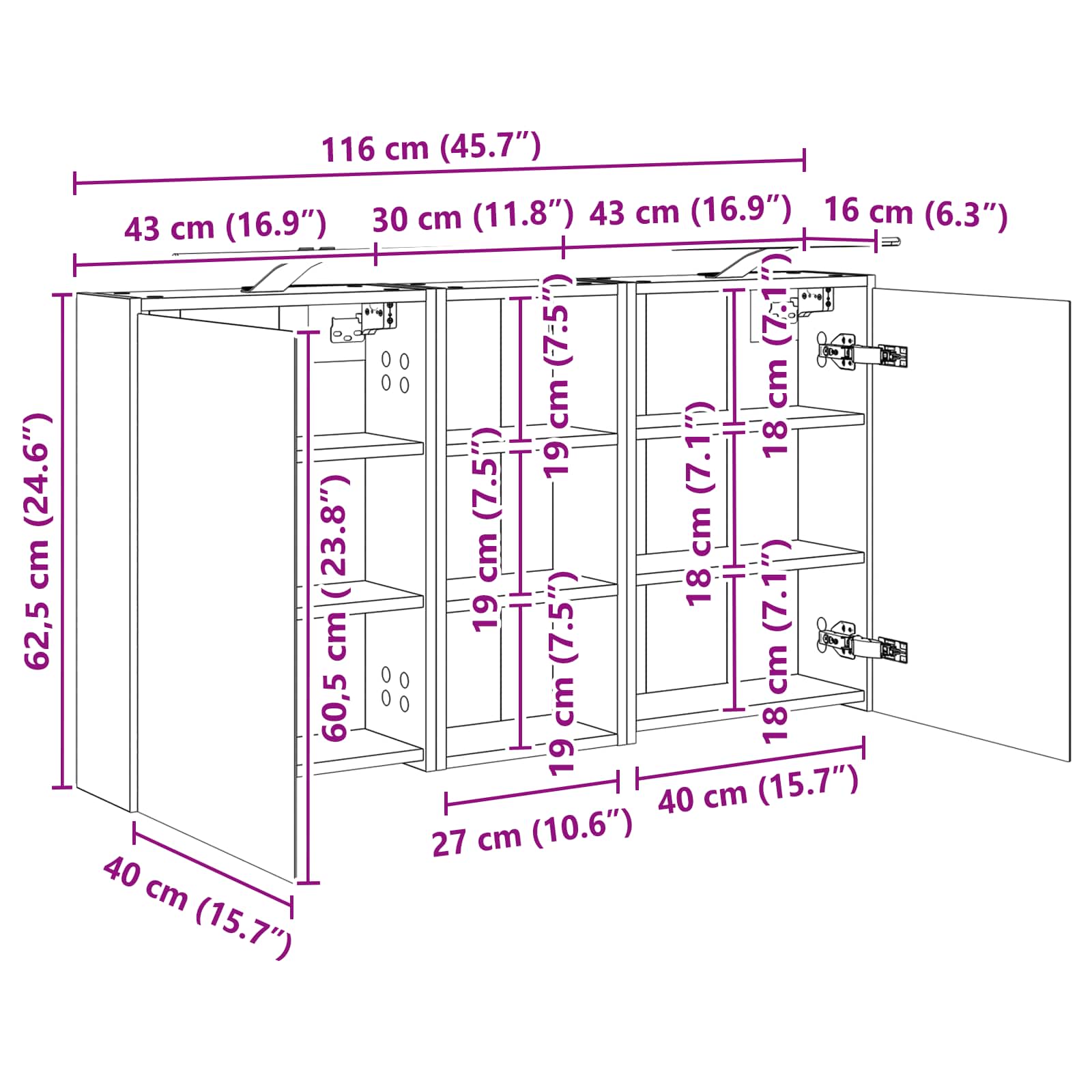 Set ormarića za kupaonicu 3 pcs 116 x 16 x 62,5 cm