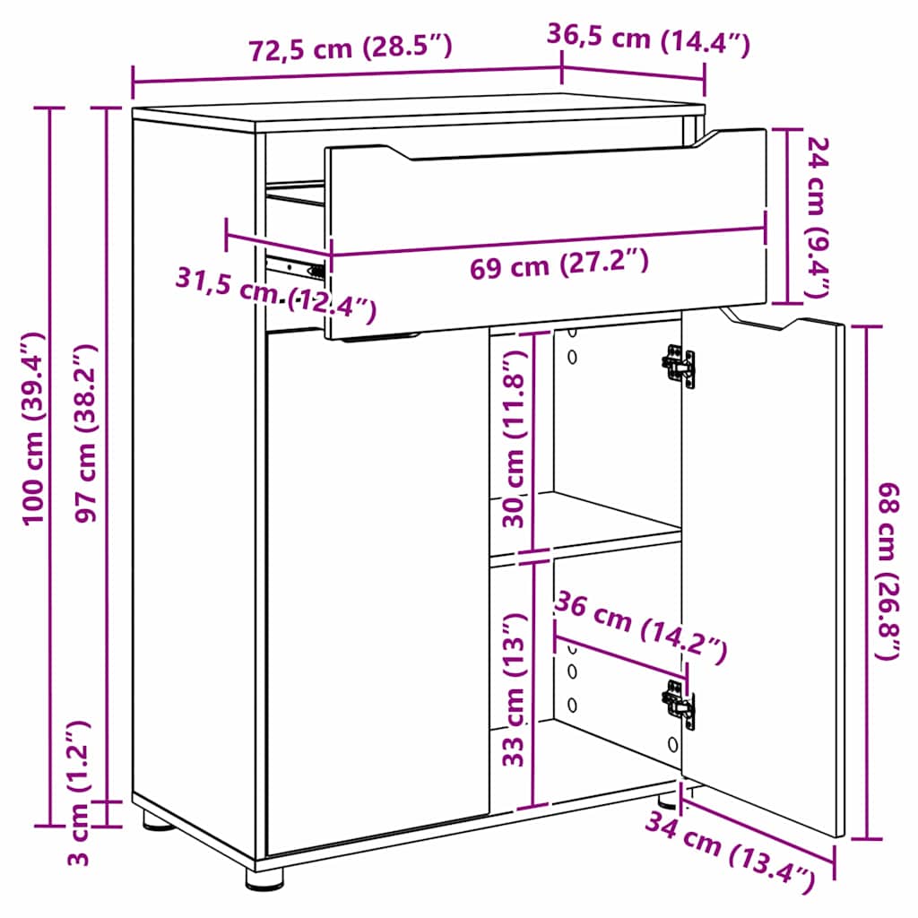 Set namještaja za kupaonicu s ladicama 3 pcs Betonski sivi