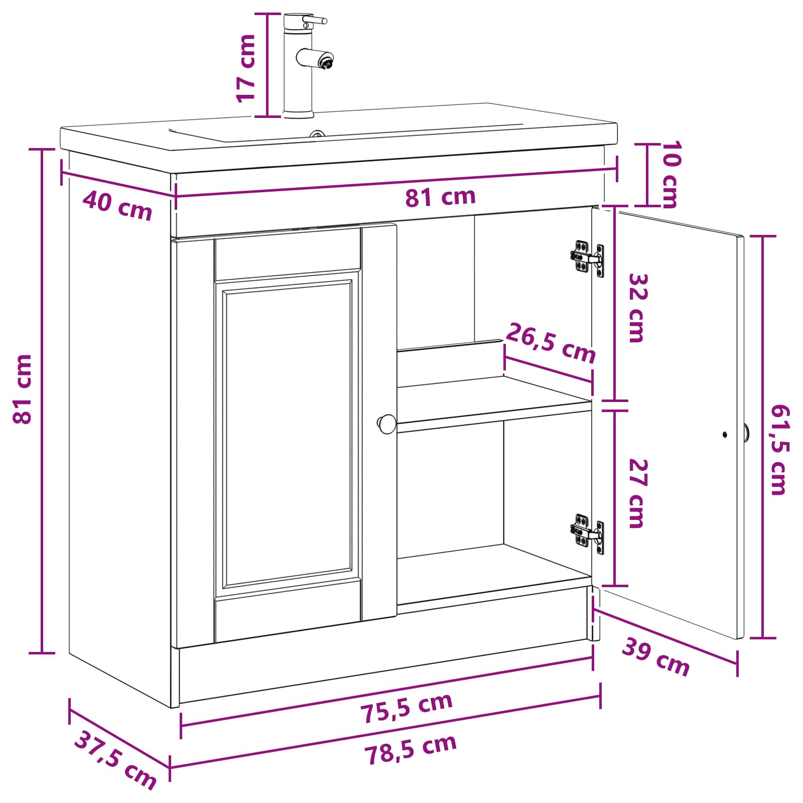 Set namještaja za kupaonicu Crna 78,5 x 37,5 x 81 cm