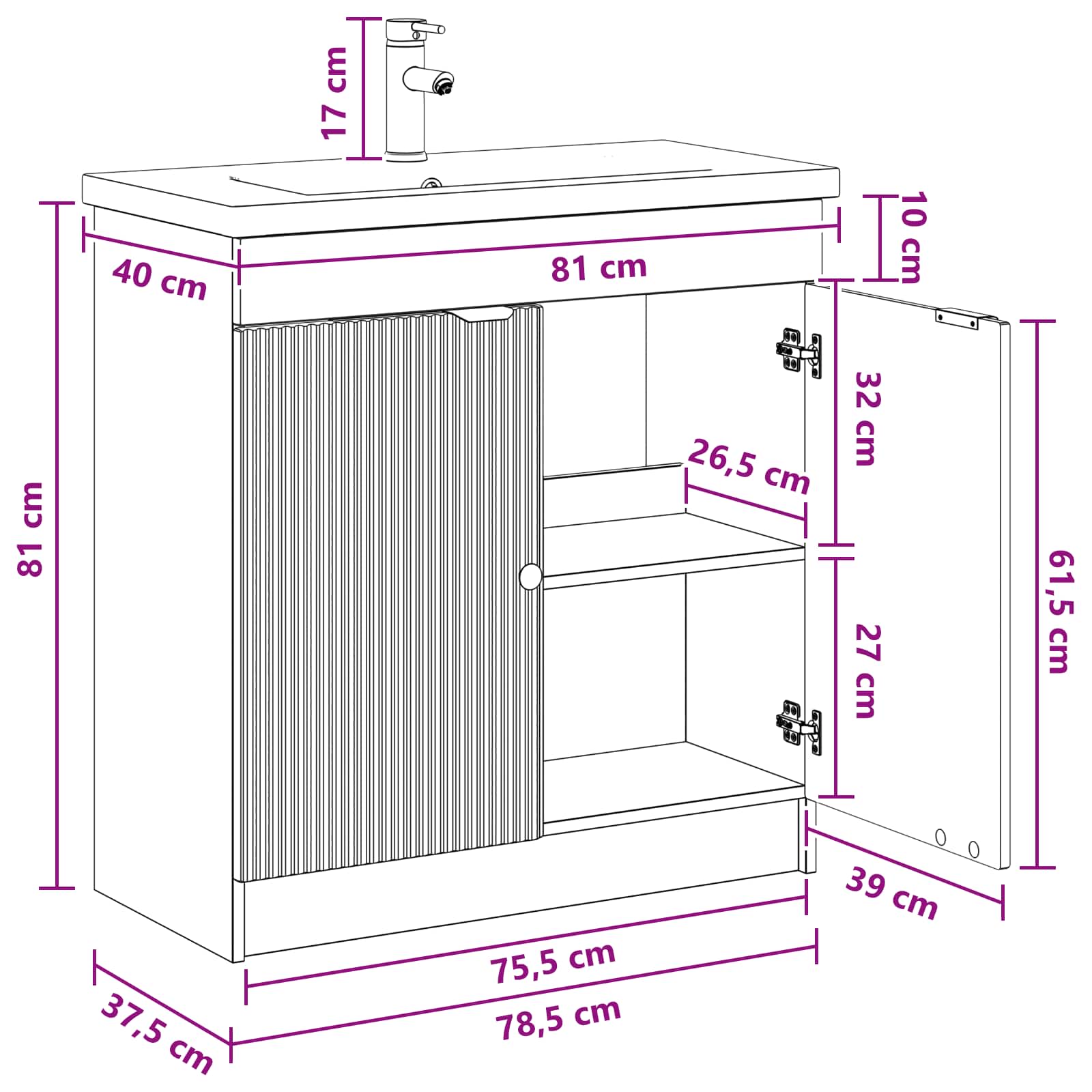 Set namještaja za kupaonicu Staro drvo 78,5 x 37,5 x 81 cm
