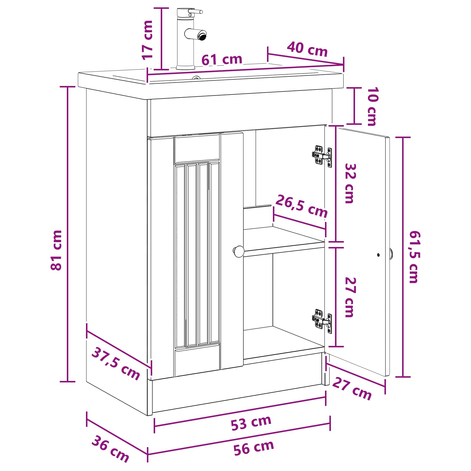 Set namještaja za kupaonicu Dimljeni hrast 56 x 37,5 x 81 cm