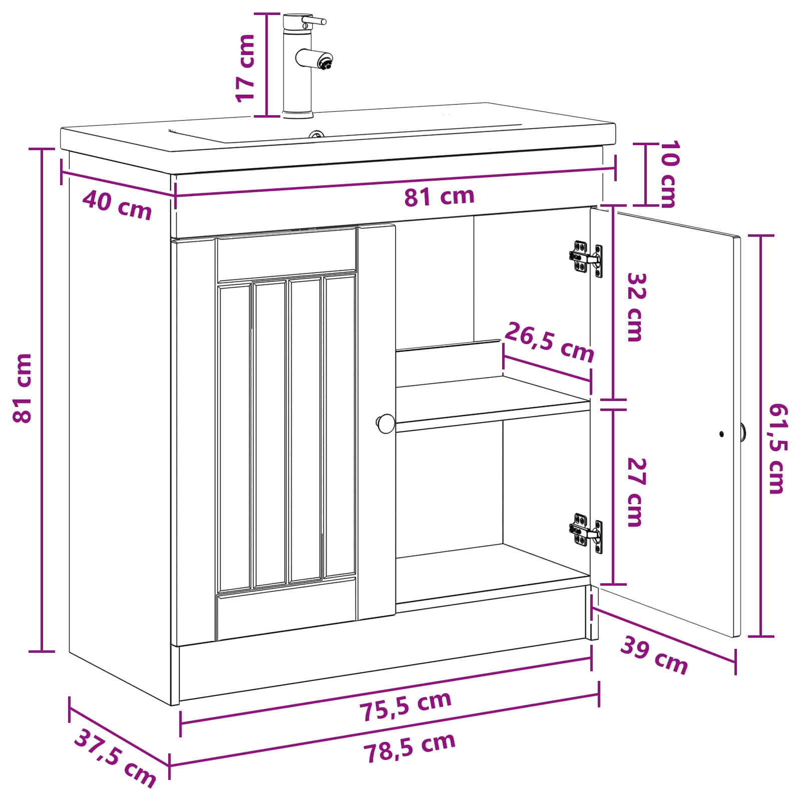 Set namještaja za kupaonicu Staro drvo 78,5 x 37,5 x 81 cm