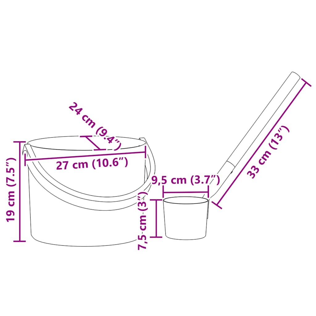 Set pribora za saunu 2 pcs Crna Aluminij i čvrsto drvo bora