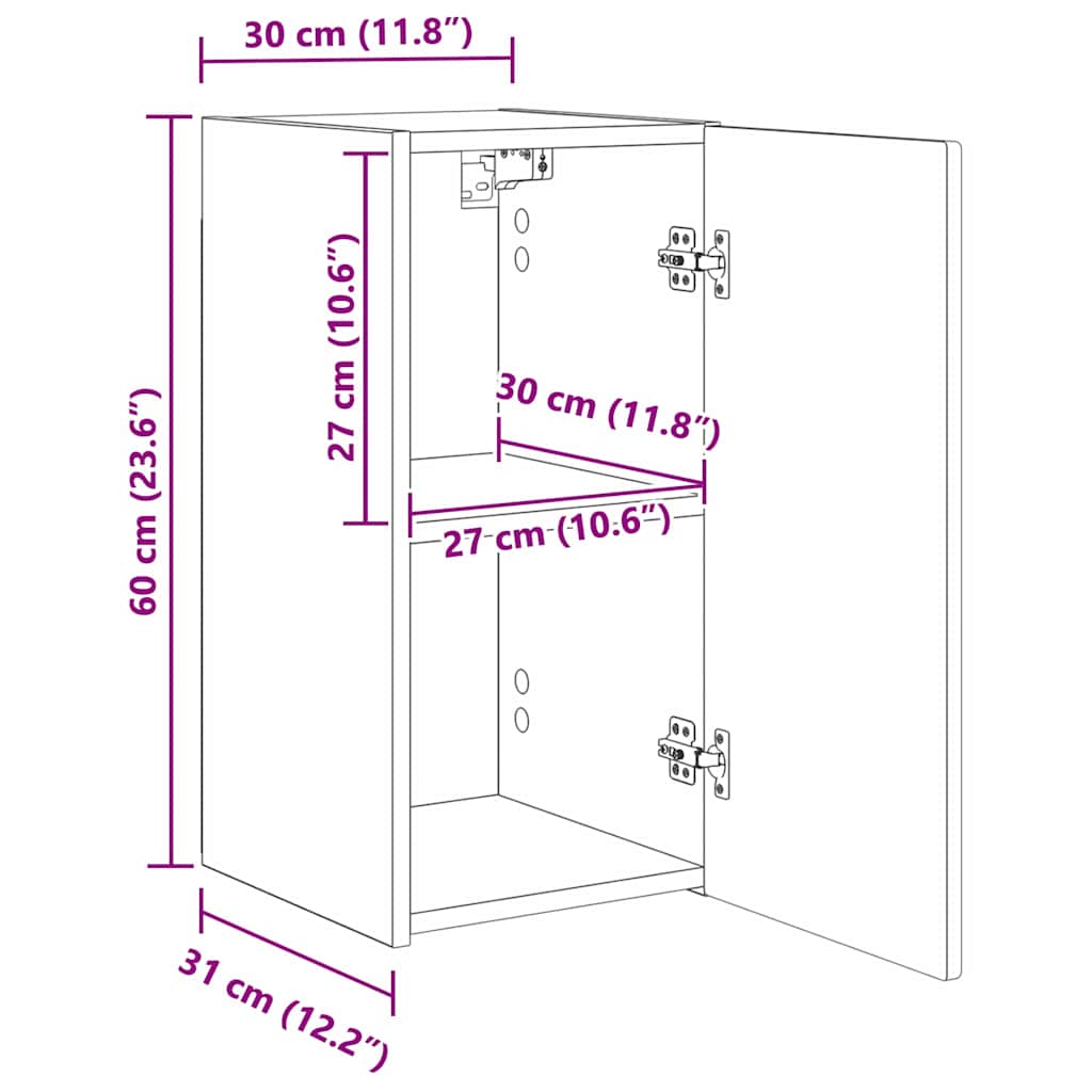 TV zidni ormar Zidne 2 pcs Sjajno bijelo 30 x 31 x 60 cm