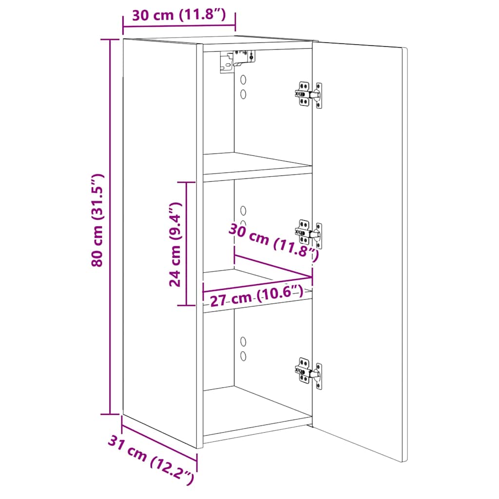 TV zidni ormar Staro drvo 30 x 31 x 80 cm Konstruirano drvo