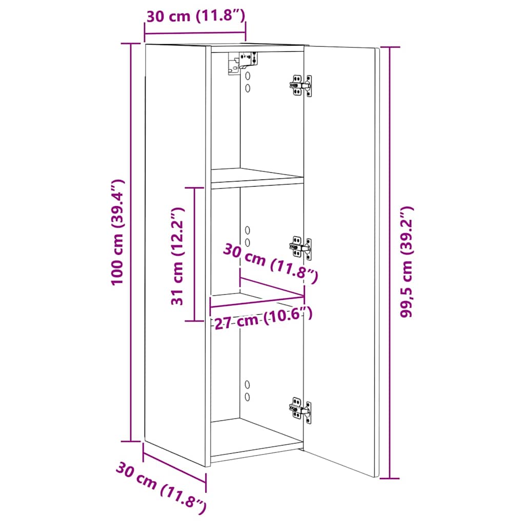 TV zidni ormar 2 pcs Crna 30 x 31 x 100 cm Konstruirano drvo