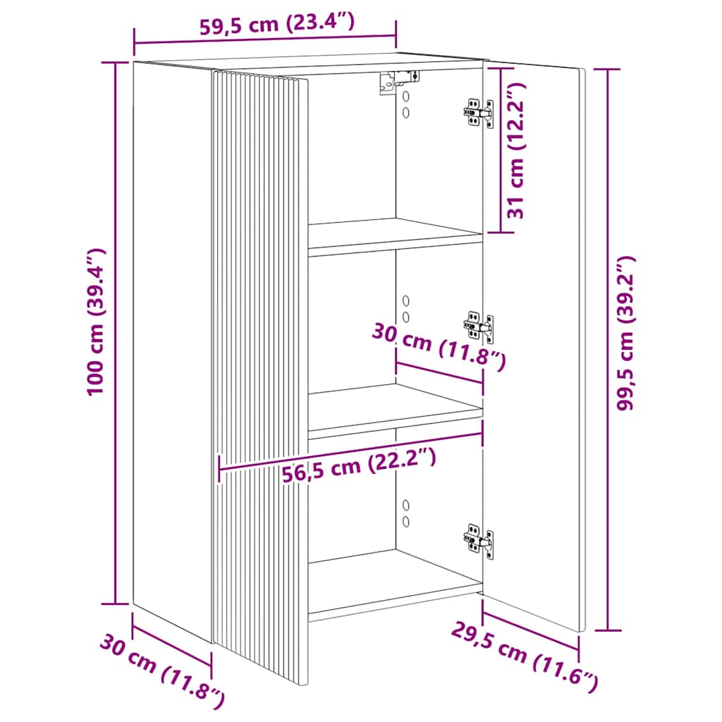 TV zidni ormar Zidne Crna 59,5 x 31 x 100 cm Konstruirano drvo