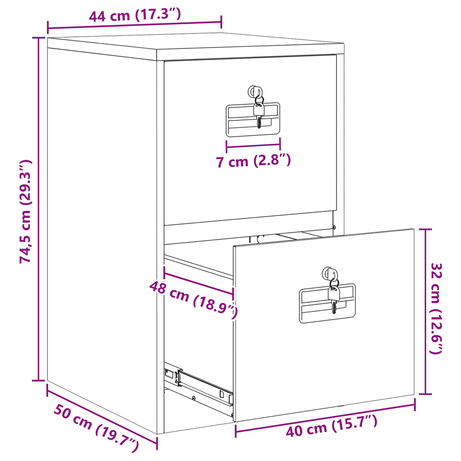 Kabinet za datoteke s ladicama Bijelo 44 x 50 x 74,5 cm