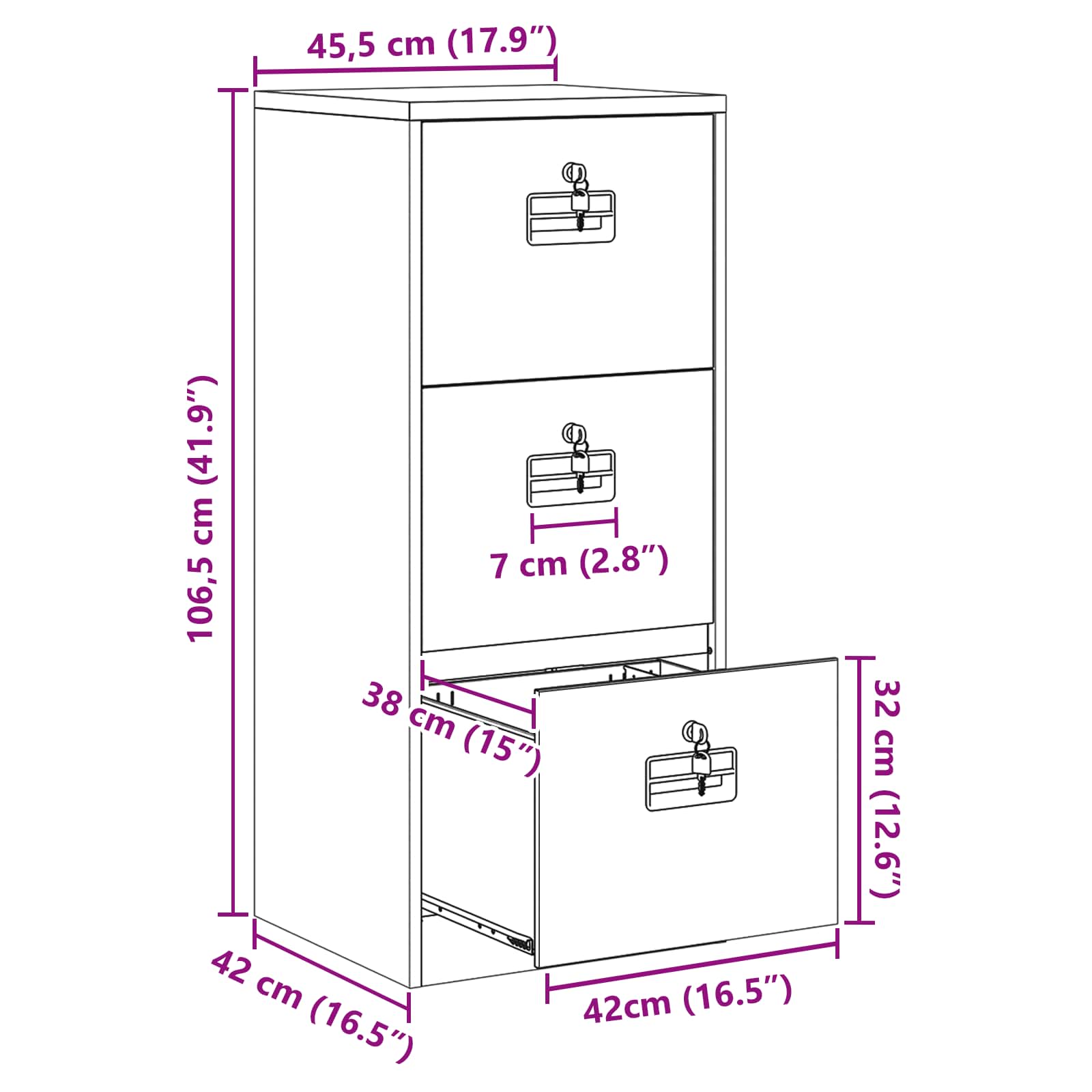 Kabinet za datoteke s ladicama Žuta 45,5 x 42 x 106,5 cm