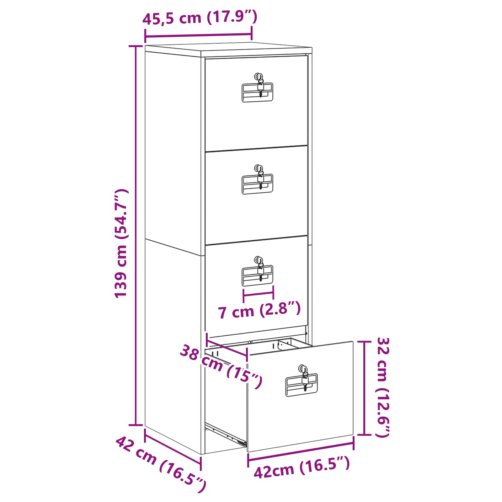 Kabinet za datoteke s ladicama Crna 45,5 x 42 x 139 cm