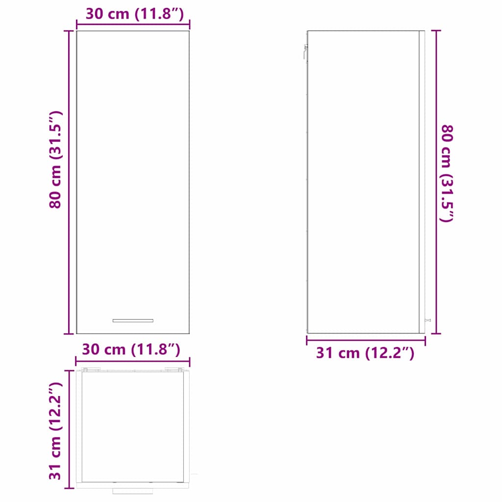 Viseći ormarić 2 pcs Bijelo 30 x 31 x 80 cm Konstruirano drvo