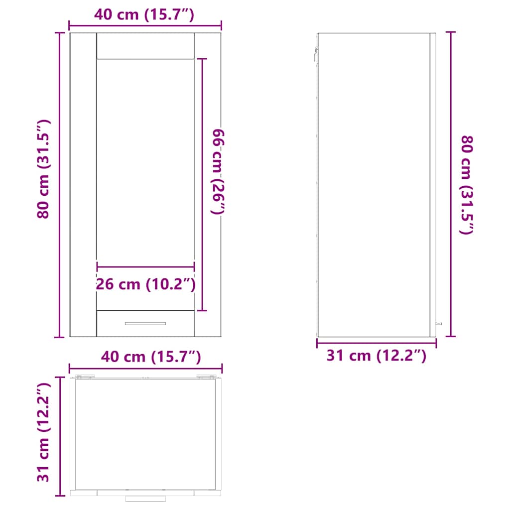 Viseći ormarić s pohranom 2 pcs Betonski sivi 40 x 31 x 80 cm