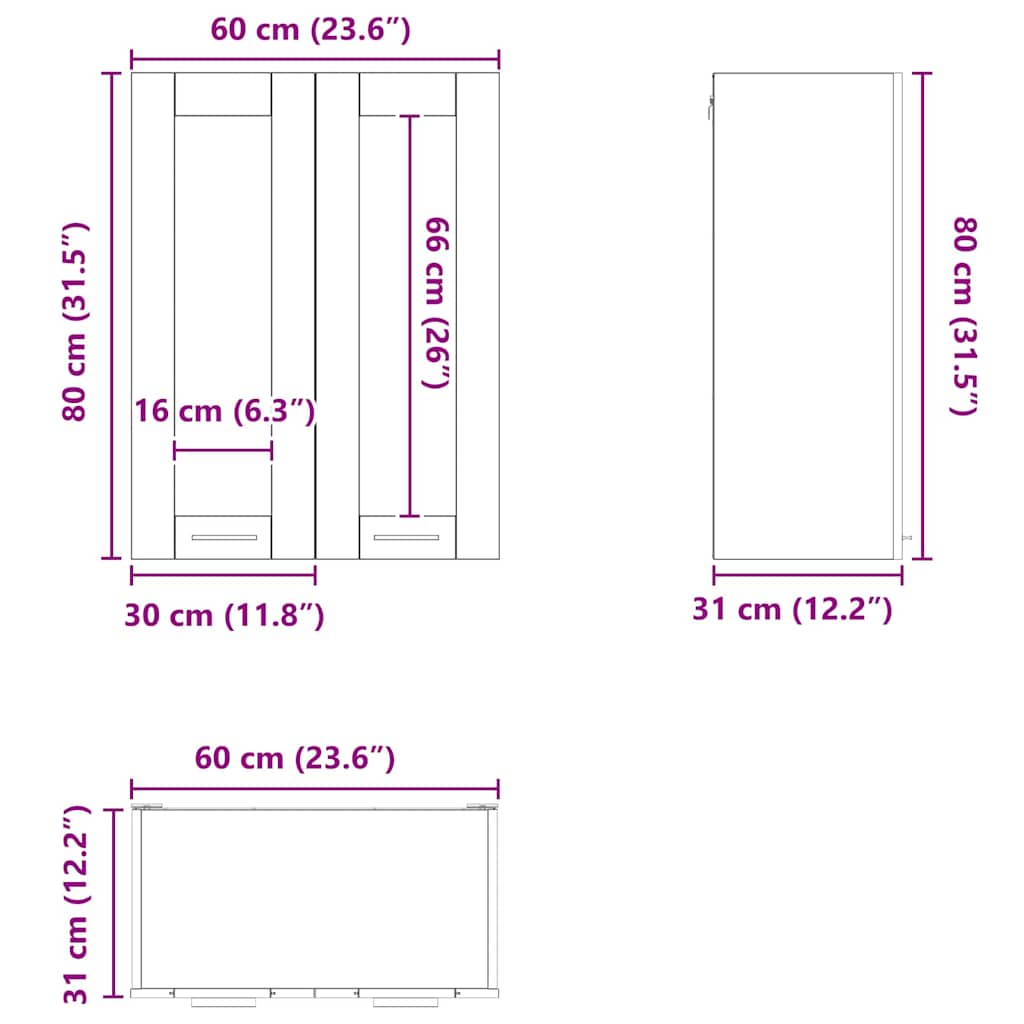 Viseći ormarić Siva Sonoma 60 x 31 x 80 cm Konstruirano drvo