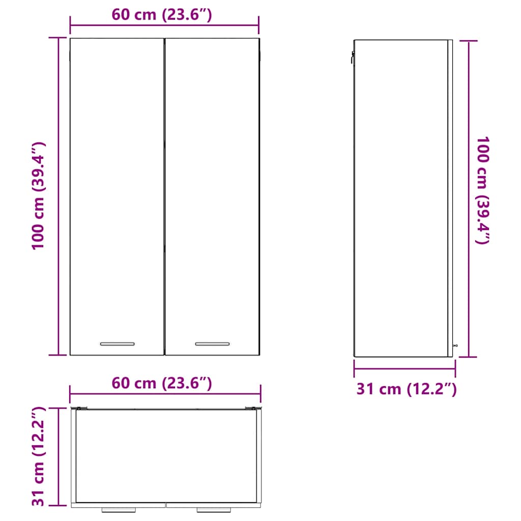 Viseći ormarić s pohranom Dimljeni hrast 60 x 31 x 100 cm