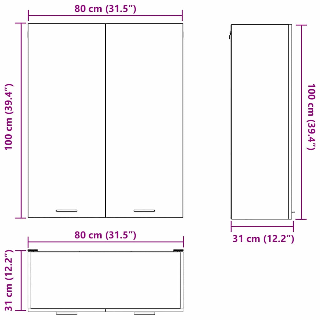 Viseći ormarić Crni hrast 80 x 31 x 100 cm Konstruirano drvo