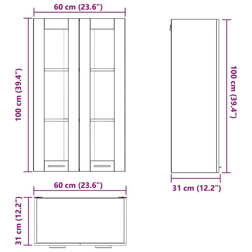 Viseći ormarić s pohranom Umjetnički hrast 60 x 31 x 100 cm