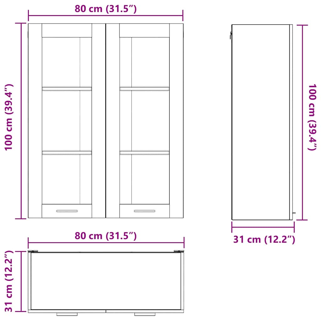 Viseći ormarić Crni hrast 80 x 31 x 100 cm Konstruirano drvo