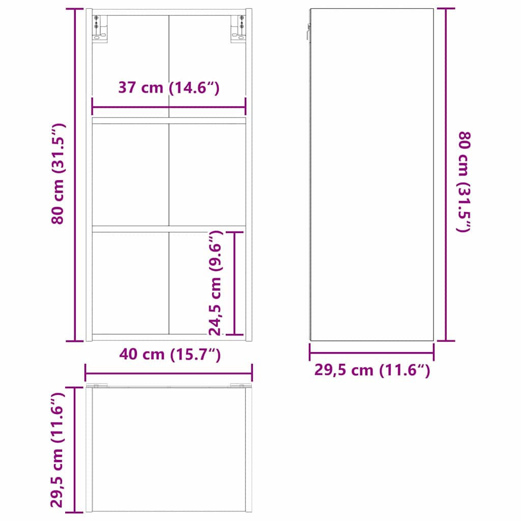 Viseći ormarić Crni hrast 40 x 29,5 x 80 cm Konstruirano drvo