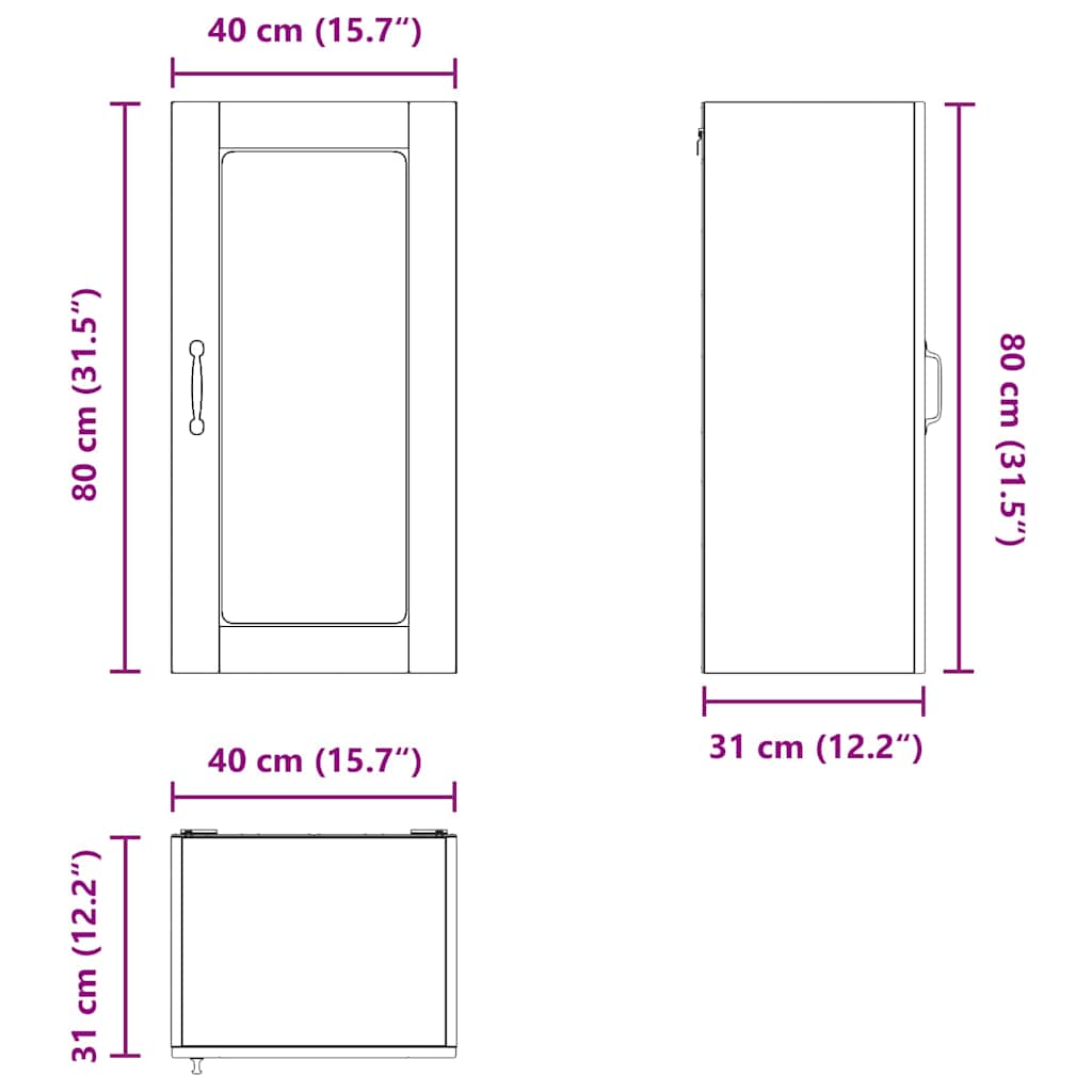 Zidni stakleni ormarić Lucca 2 pcs Smeđi hrast 40 x 31 x 80 cm