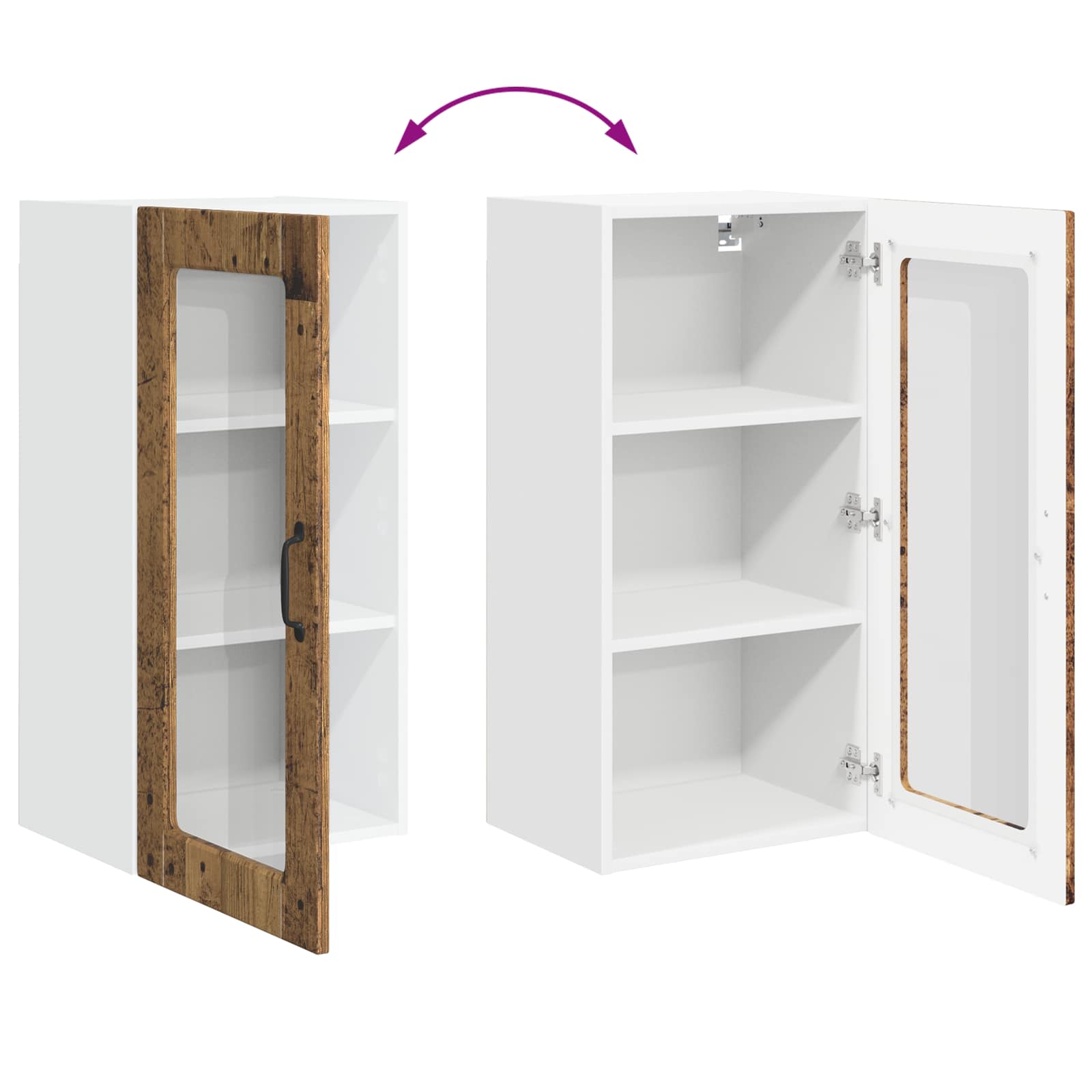 Zidni stakleni ormarić Lucca 2 pcs Staro drvo 40 x 31 x 80 cm