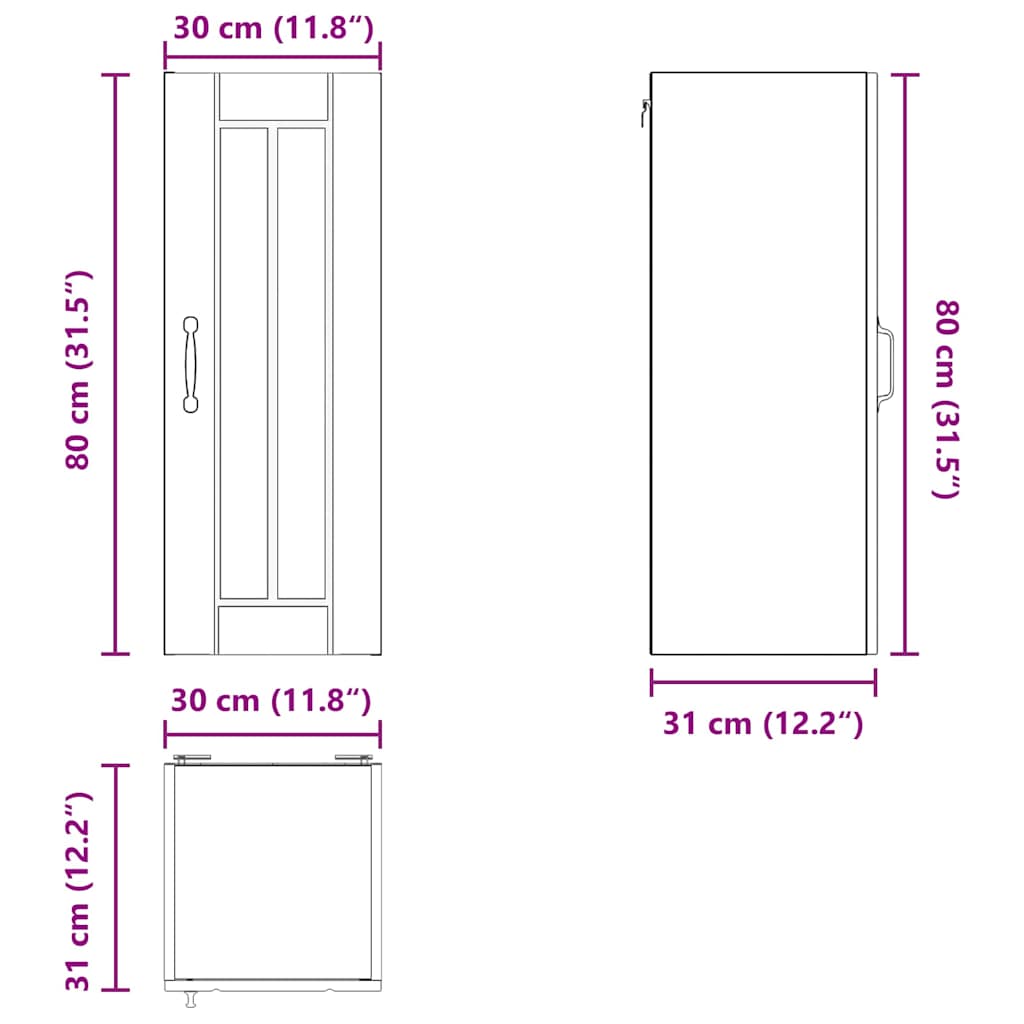 Ormar za Zid Lucca 2 pcs Hrast artisan 30 x 31 x 80 cm