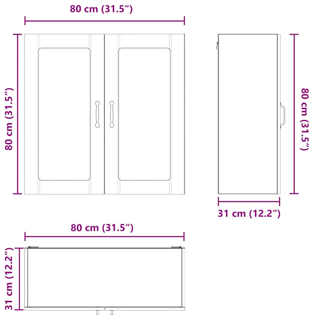 Zidni stakleni ormarić Lucca Staro drvo 80 x 31 x 80 cm
