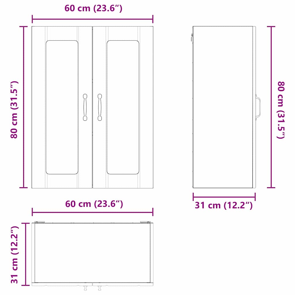 Zidni stakleni ormarić Lucca Smeđi hrast 60 x 31 x 80 cm