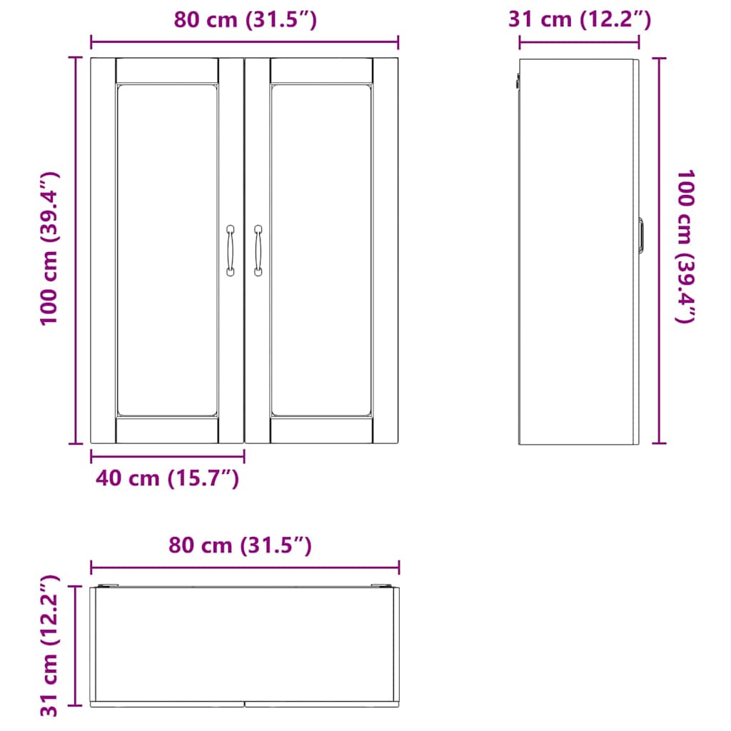 Zidni stakleni ormarić Lucca Hrast sonoma 80 x 31 x 100 cm