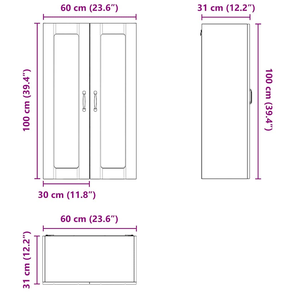 Zidni stakleni ormarić Lucca Hrast sonoma 60 x 31 x 100 cm