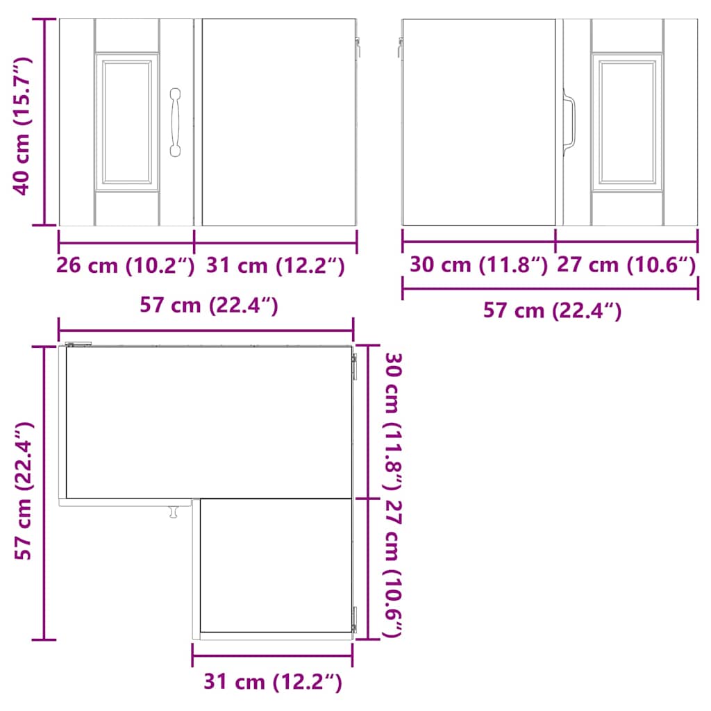 Zidni kutni ormar Bijelo 57 x 57 x 40 cm Konstruirano drvo