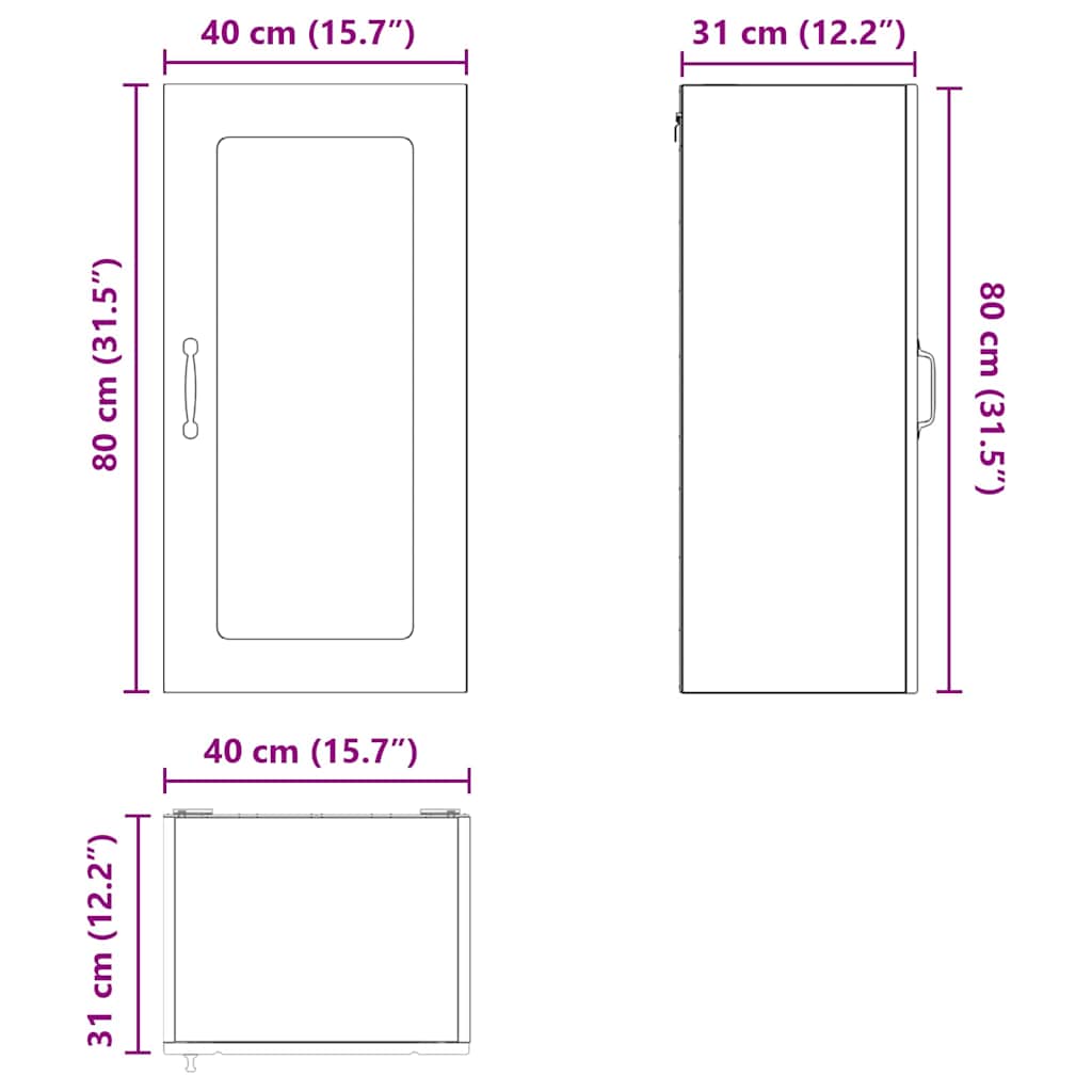 Zidni stakleni ormarić 2 pcs Bijelo 40 x 31 x 80 cm