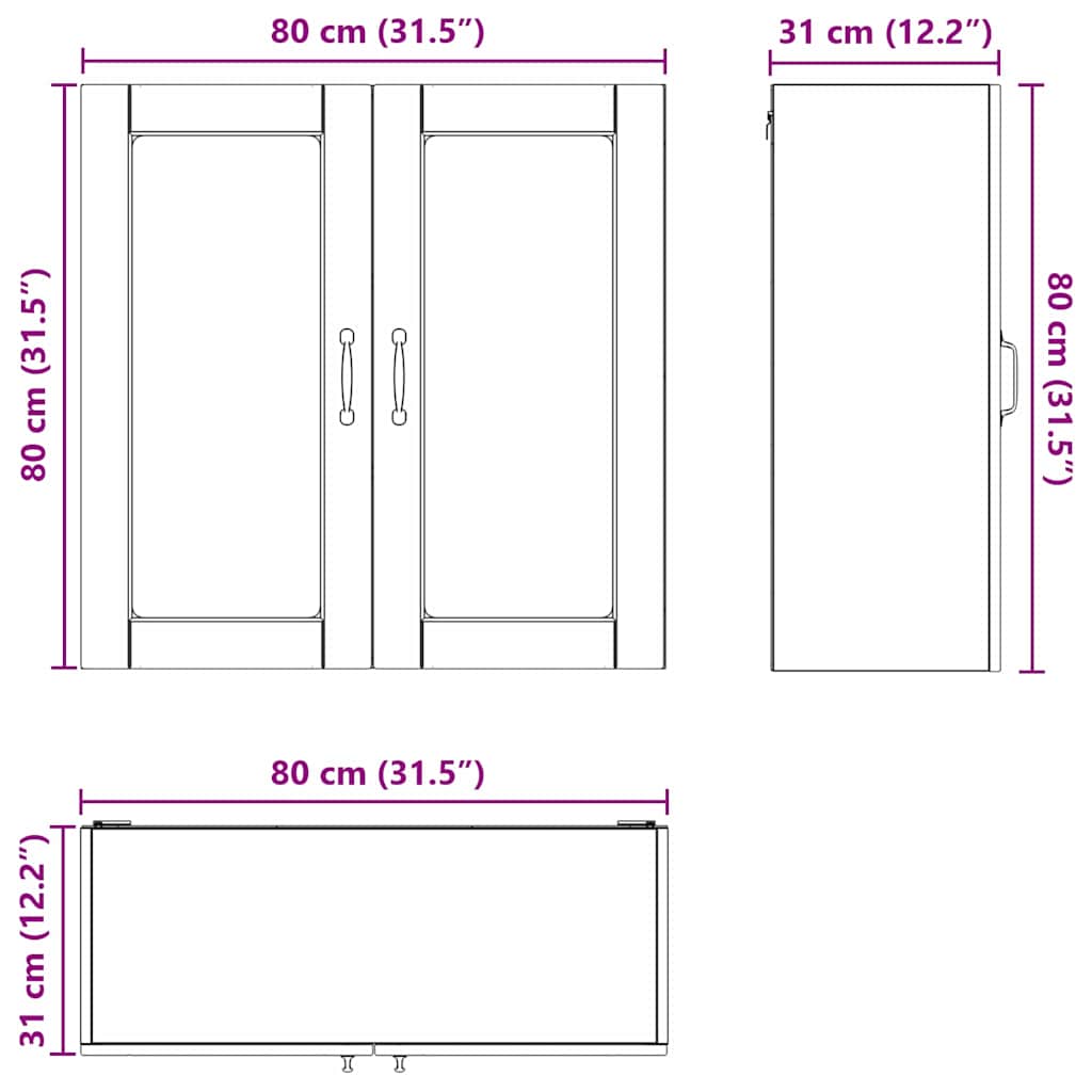 Zidni stakleni ormarić Smeđi hrast 80 x 31 x 80 cm