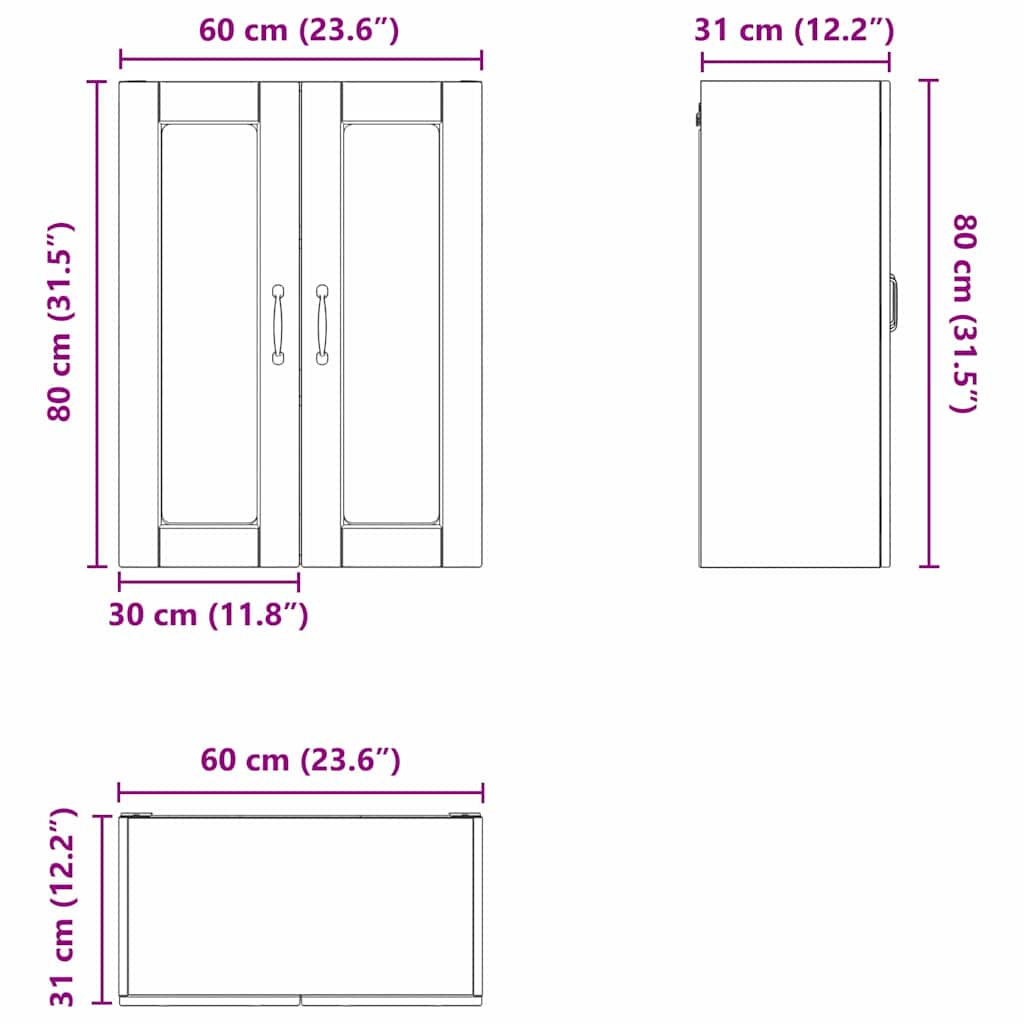 Zidni stakleni ormarić Crna 60 x 31 x 80 cm Konstruirano drvo