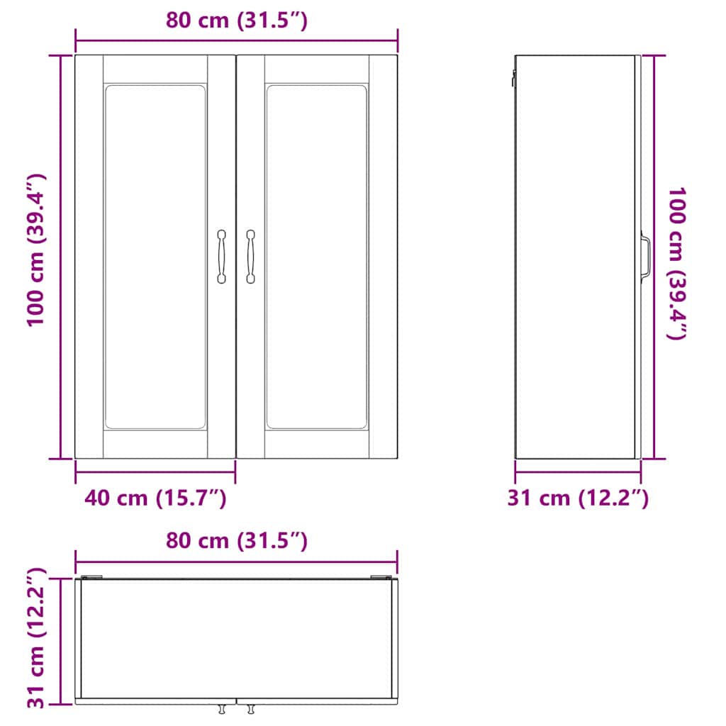 Zidni stakleni ormarić Visoki sjaj bijela 80 x 31 x 100 cm