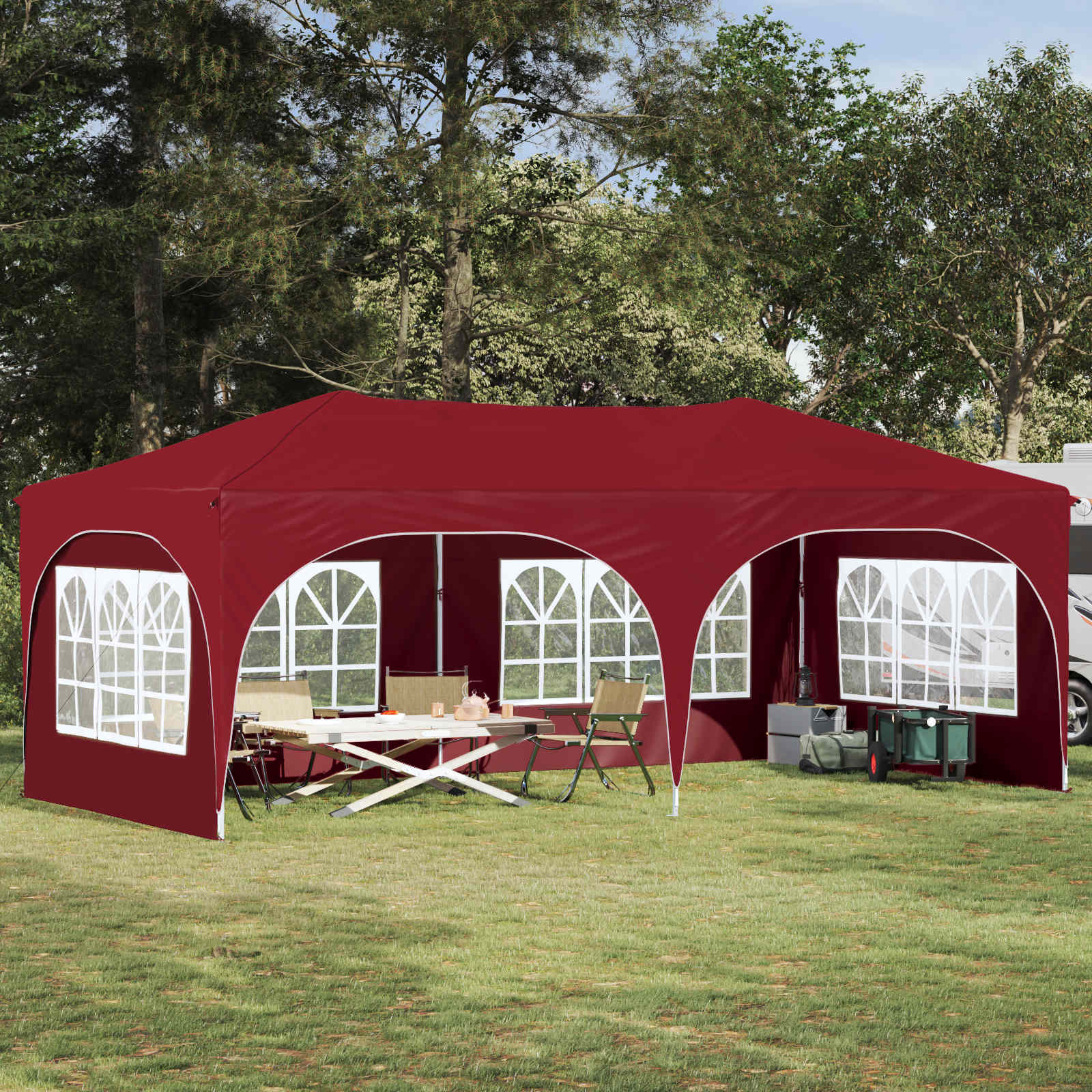 Rastezljivi šator za zabave 575 x 288 x 245 cm Tamno crvena