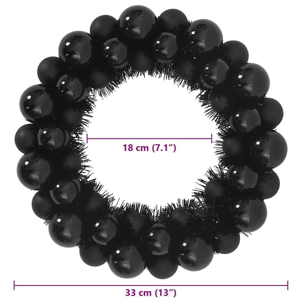 Vijenci s božićnim kuglicama 2 pcs Crna 33 x 33 x 7 cm