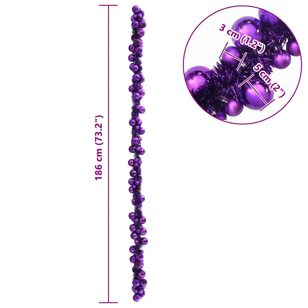 Garland od božićnih kuglica Lila 186 cm Polistiren